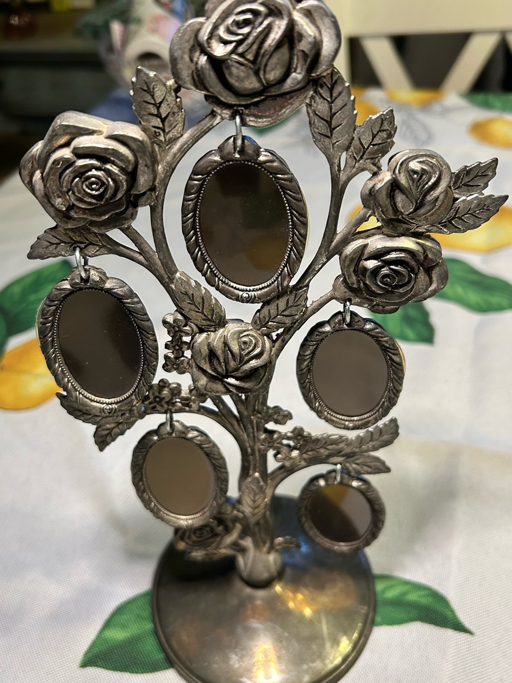 Silver Rose Tree Hanging Mirror Display - Decorative Wall Accent